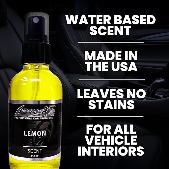 Lane's Premium Car Air Fresheners - Lemon Scent Water Based - 4oz Odor Neutralizer For Pet & Food From Car Interior Leather, Carpet, Upholstery Great For Cars, Trucks, SUVs, RVs & More