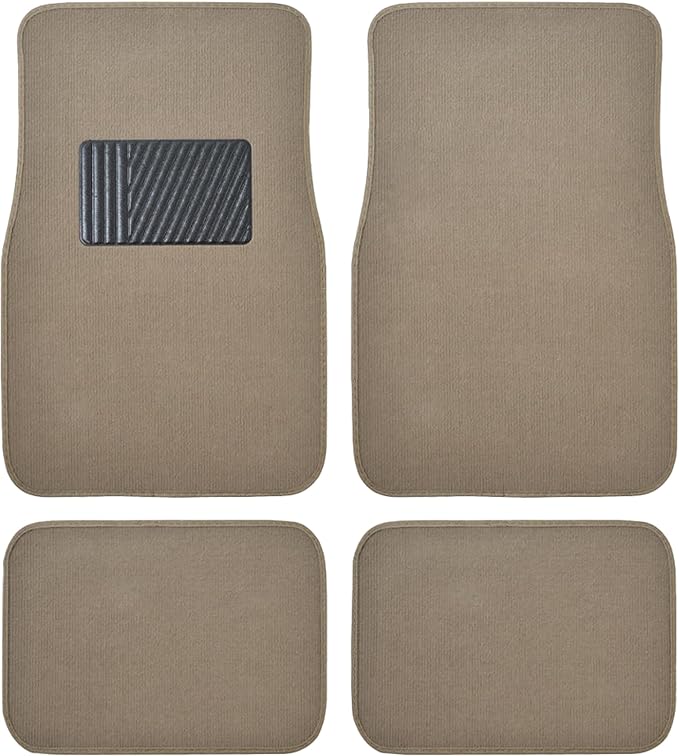 Beige Heavy Duty Front & Rear Carpet Floor Mats Universal Liners for Car SUV Van & Truck, All Weather Protection with Anti-Slip Nibs, Fit Contours of Most Vehicles