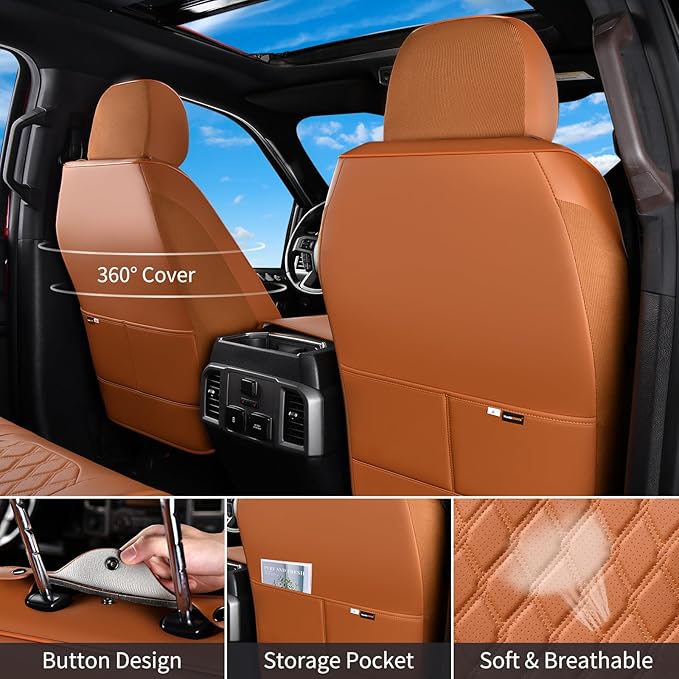 Huidasource Tacoma Car Seat Covers Brown Fit for 3rd Gen Toyota Tacoma 2016-2023 Double & Crew Cab SR SR5 Limited TRD Sport/Pro/Off Road, Front & Back Leather Truck Seat Cover (Full Set/Brown)