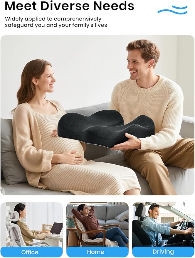 Benazcap Large Memory Foam Office Chair Cushion Seat Pad, Ergonomic Seat Cushion for Sciatica, Tailbone & Back Pain Relief, Car Seat Cushions for Driving