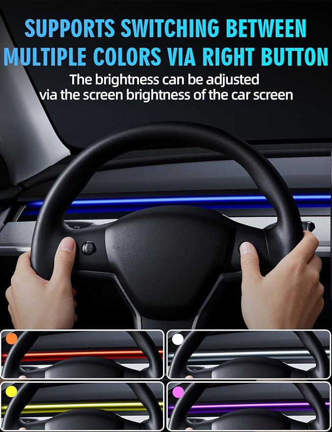 Ambient Light with Blind Spot Warning LED Compatible for Tesla Model Y (2020-2024) & 3 (2022-2023) AMD Interior Lights Strip 3.77ft for Tesla Custom Color Modes Neon Light Kit Plug-and-Play