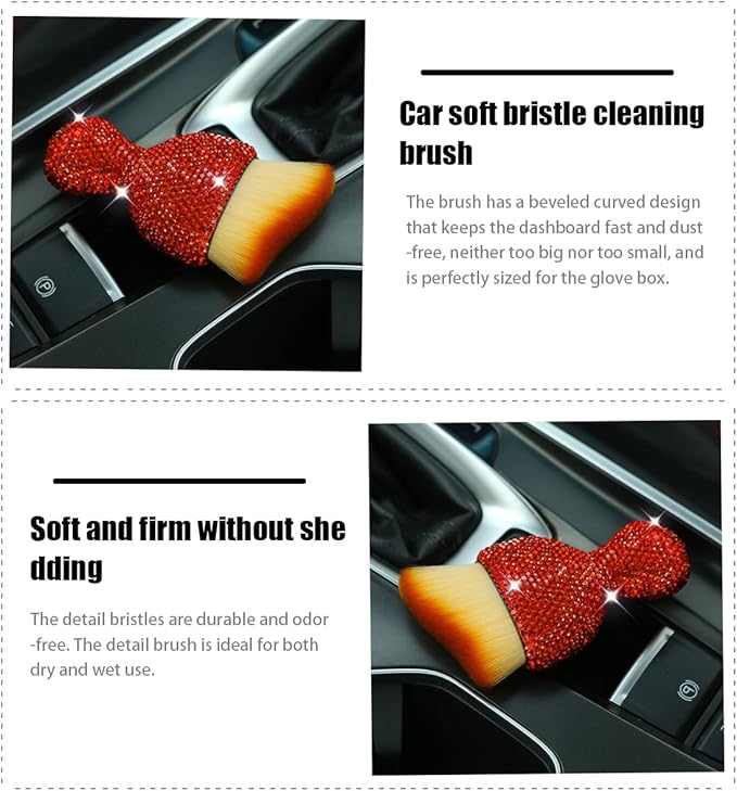 zipelo Auto Interior Dust Brush, Car Detailing Cleaning Brush with Diamond, Bling Handle Soft Bristles Dusting Tool, Scratch Free Dirt Clean Brushes for Vehicle Air Conditioner Vent (Orange)