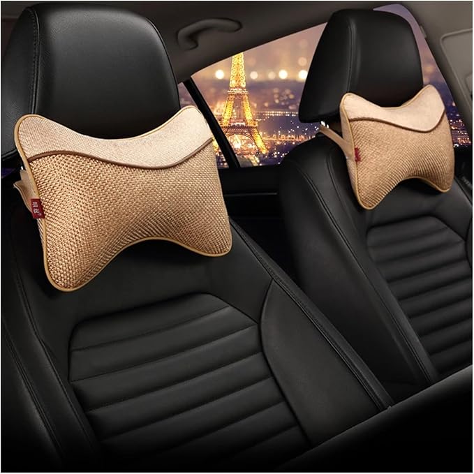 Car Headrests Cervical Neck Pillow Head Cushion Memory Foam Cotton Fit for Seat Waist Lumbar Support(Beige)