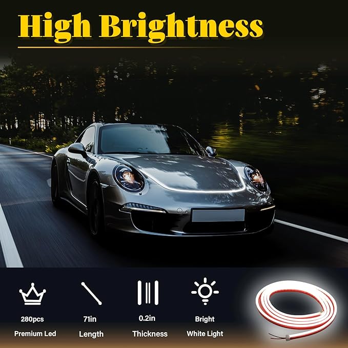 DIBMS 71-inch High-Brightness Car Hood Gap LED Light Strip - Daytime Running Lights Universal Auto Exterior Decor Accessories (White)