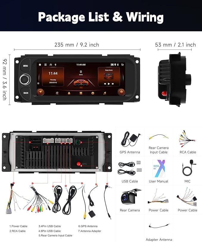 4Core+64G Radio for Dodge Ram 1500/2500/3500 2002-2006,for Jeep Grand Cherokee 1999-2004,for Jeep Wrangler 2003-2006-Android Wireless CarPlay Android Auto 5G WiFi 6.86” IPS Touch Screen Car Radio