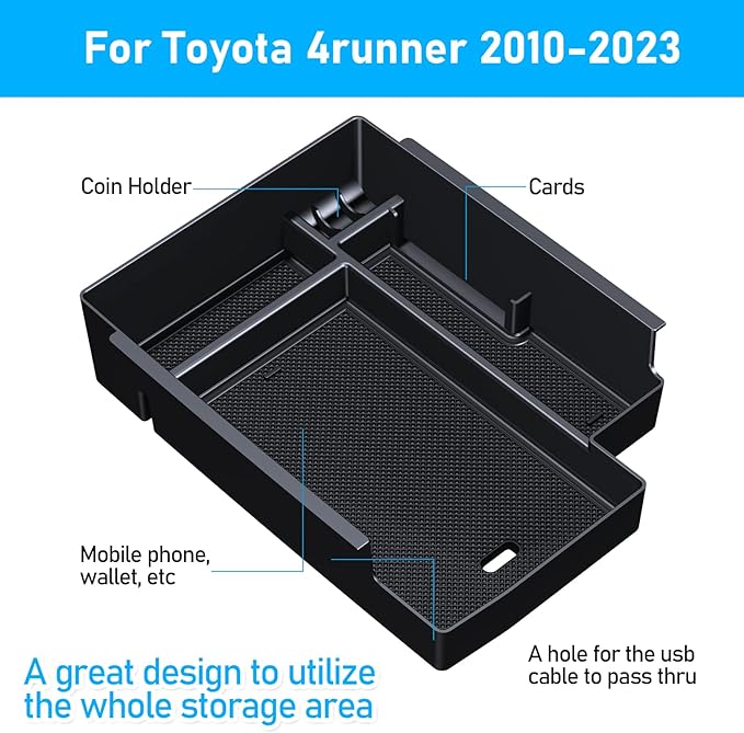 DIAMOOKY Upgraded Center Console Organizer for Toyota 4Runner 2024 2023 2022 2021 2020 2019 2018 2017 2016-2010 Full Size Tray Interior Accessories, Insert Armrest Box Secondary Storage ABS Material