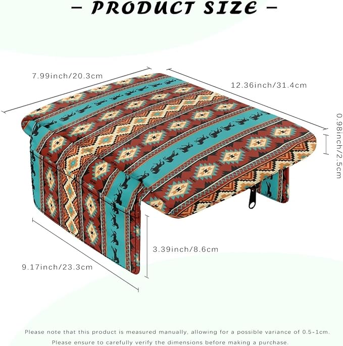 Armrest Cover Center Console Pad for Cars with Pockets, Aztec Horse Cars Interior Accessories for Women Men, Armrest Protector Fit Most Auto Vehicle, SUV, Truck Arm Rest Box