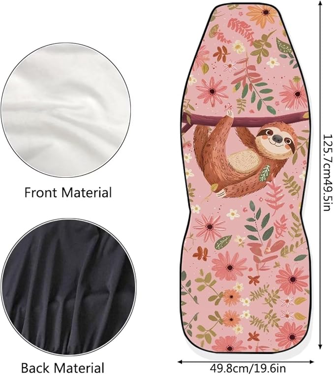 Cute Sloth Car Seat Cover Set of 2, Music Note Design Auto Accessories for Men Women, Soft Automotive Protective Interior Universal