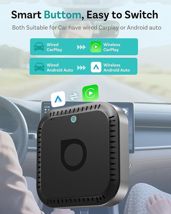 Ottocast E2 OttoAibox 2026 Car Streaming Box, Android 13 Smart AI Box with Netflix/YouTube, Wireless CarPlay Adapter, Car Video Player with Split-Screen
