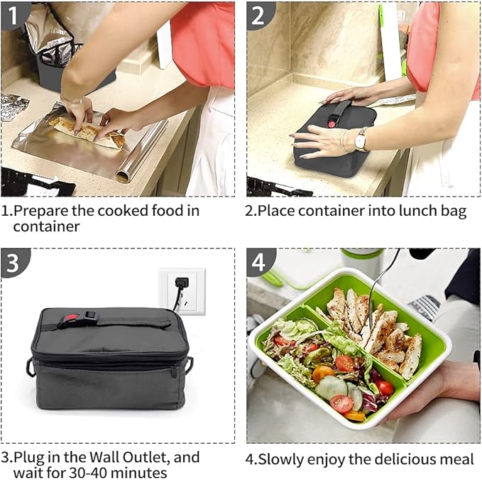Portable Oven, 110V Portable Food Warmer Personal Portable Oven Mini Electric Heated Lunch Box for Reheating & Raw Food Cooking in Office, Travel, Potlucks and Home Kitchen (Gray)