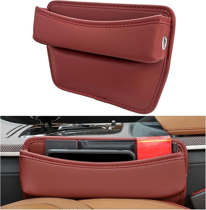 DXNQ Large Capacity Car Seat Gap Filler Organizer, Leather Car Front Seat Slot Storage Box Keeps Car Tidy, Portable Car Seat Gap Filler with 2 Charge Holes for Phones Glasses Keys Cards (Red)