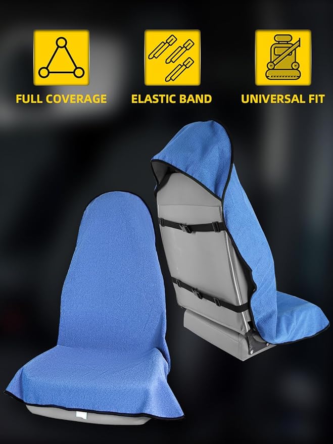 ZIMABLUE 1PC Waterproof Towel Car Seat Cover - 525g Heavy Duty 3-Layer Microfiber Sweat Protector for Bucket Seats - Non-Slip Machine Washable Universal Fit for Gym, Yoga, Beach, Pets & Outdoors-Blue