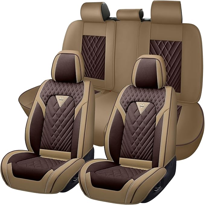 Truck Seat Covers for GMC Sierra 3500 2007-2026, Waterproof Premium Leather Full Coverage Car Seat Cover, Muscle Sport Style Auto Interior Seat Cover Sets (Full Set/Brown Coffee)