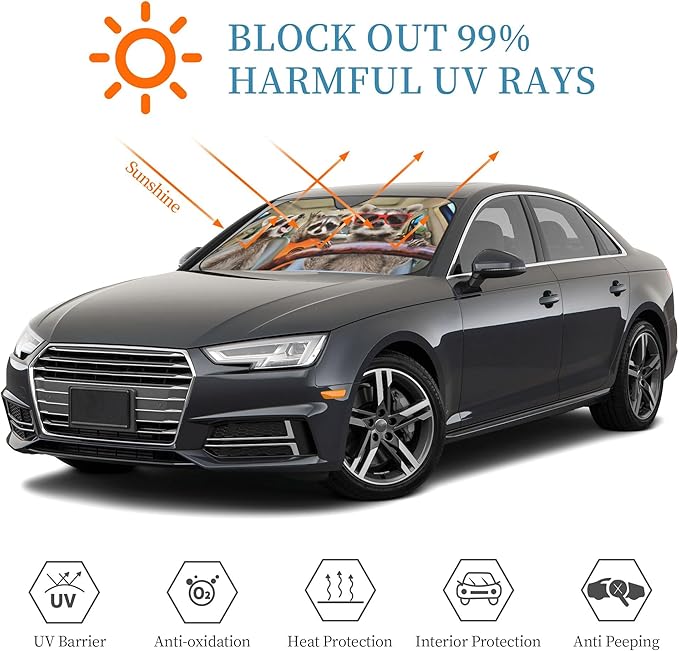 Begarm Three Funny Raccoons Animals Windshield Sun Shade for Car SUV Truck(51"" X 27.5"") Front Window Sun Shade Visor Shield Cover (Upgrade Hardened)