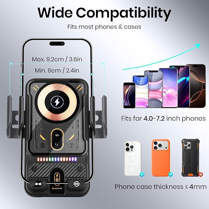 Car Phone Holder with 15W Wireless Car Charger, Car Vent Mount with Induction Opening and Closing, Air Vent Phone Stand with Horizontal and Vertical Screen Rotation Adjustment for iPhone -Sliver