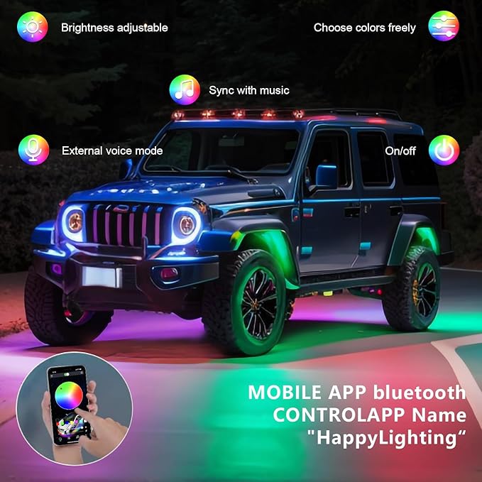 Rock Lights for Trucks, 8 Pods RGB LED Rock Lights with APP/Remote Control & Music Mode, High Bright Multilcolor Waterproof IP68 Rock Neon Light Kits for Pickup Off Road RZR SUV ATV UTV Car