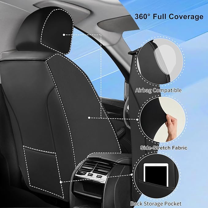 Fit Colorado Car Seat Covers for Select Chevy/Chevrolet Colorado 2015-2026, Premium Full Coverage Leather, Waterproof All Weather Breathable Seat Cushion Protector, Front Pair Black+Gray