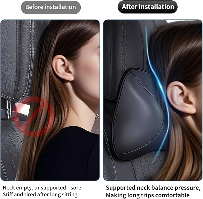 2PCS Leather Memory Foam Car Headrest Pillow Ergonomic Neck Pillow, Universal for Tesla Model Y/3/X/S BMW X3 X5 Lexus TX350 NX350 350h RX350 Volvo XC60 XC90 for Neck Pain Relief(Black)