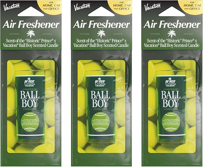 VACATION Ball Boy Tennis Scented Hanging Air Freshener, Exclusive Candle Scent, Deodorizer for Car, Home & Office (Pack of 3)