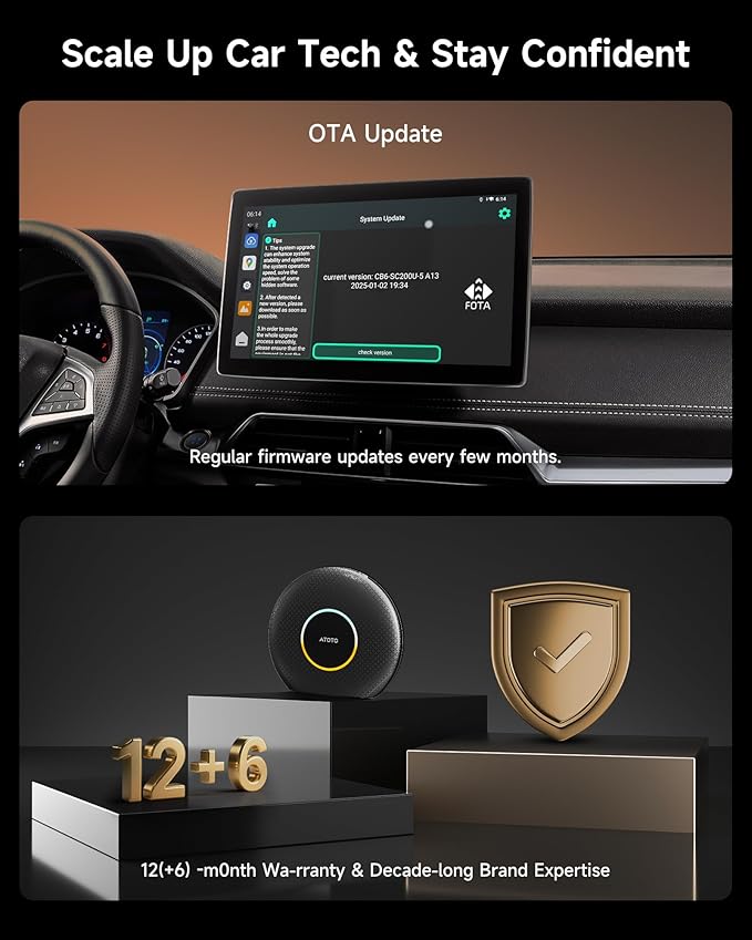 CB6 Car Video Box, 2025 Plug & Play AI Box CarPlay, Wireless CarPlay Adapter/Android Auto with Advanced AI, GPS, Compatible Massive APP, Android 13, 2 BT, 4G LTE, 4G+64G, for OEM Wired CarPlay