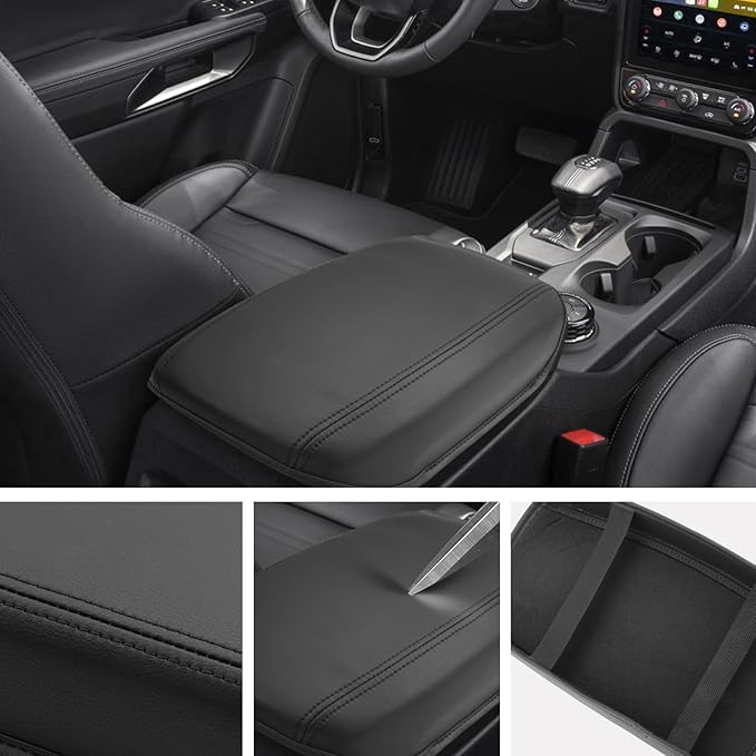 SXCY for 2024 2025 Ford Ranger Armrest Cover for 2024 2025 Ford Ranger Accessories (Lariat/Raptor/XL/XLT) 2025 Ranger Center Console Cover 2025 Ranger Middle Console Cover (Thin Cover Black Line)