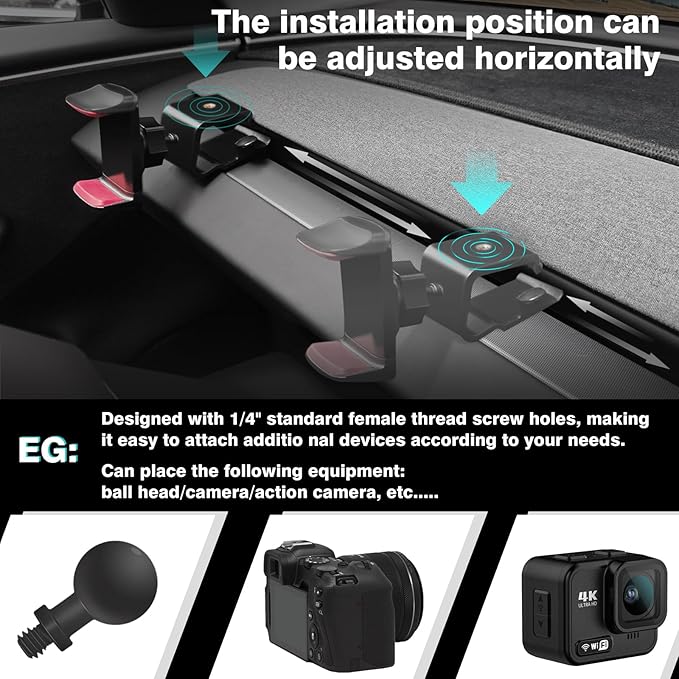 BestEvMod Dashboard Car 1/4 Screw Mount Phone Holder Tablet Mag Safe Compatible with Refreshed Tesla Model Y Juniper Model 3 Highland fits for All Phones & Android 360° Adjustable (Phone Holder)