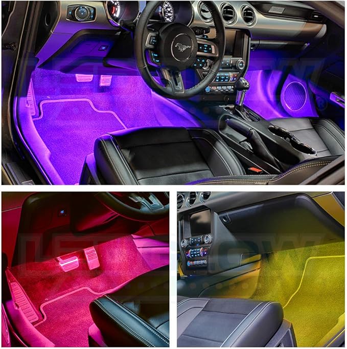 LEDGlow 4pc Million Color Multi-Color LED Interior Footwell Underdash Lighting Kit for Cars & Trucks - 18 Solid Colors - 10 Unique Patterns - Music Mode - Includes Control Box & Remote - Universal