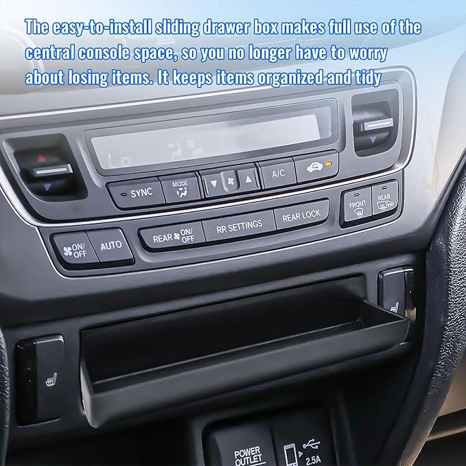 EDBETOS Console Drawer Tray Compatible with Honda Pilot 2016-2022/ Ridgeline 2017-2024/ Passport 2019-2024 Accessories Center Console Organizer Insert Tray Storage Box Coin Container, ABS Black