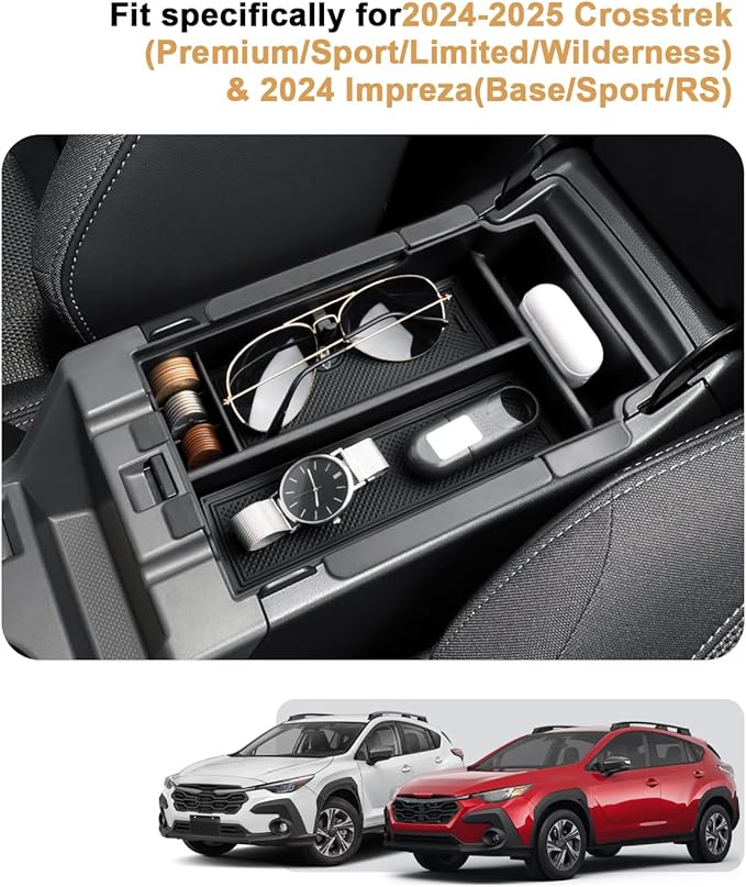 Center Console Organizer For 2024-2026 Subaru Crosstrek/2024-2026 Impreza - Double Layer Armrest Box Organizer For 2024-2026 Crosstrek/2026 Crosstrek Hybrid & 2024-2026 Impreza Accessories - ABS Tray