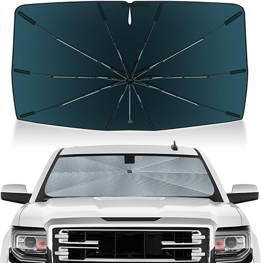 Autorder Windshield Sun Shade Umbrella for 2014-2018 Chevrolet Chevy Silverado/GMC Sierra Accessories,Upgraded Ice Crystal Material,Easy Setup Umbrella Sunshade for Car Windshield,100% Sun Blocking