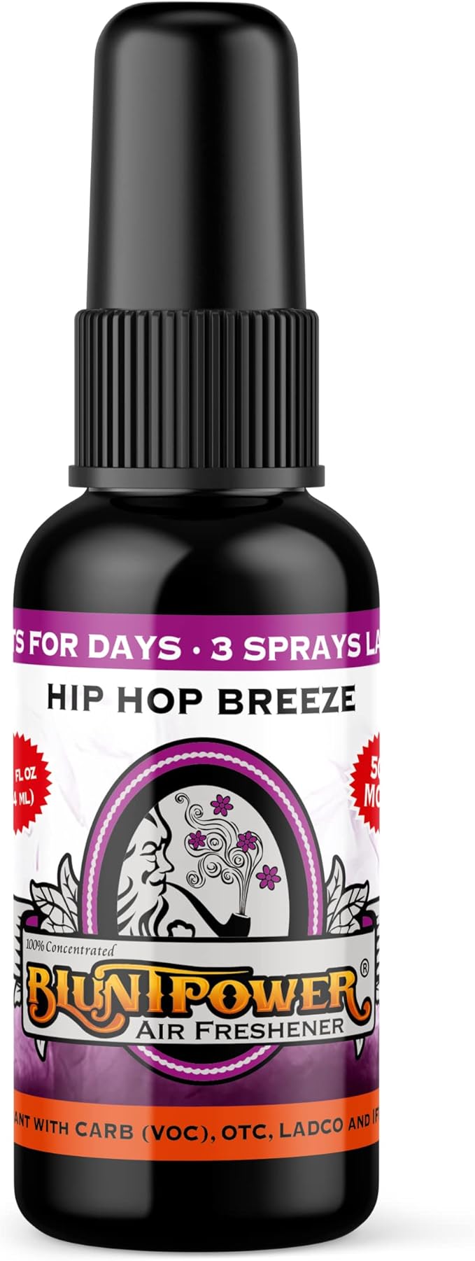 BluntPower (Hip Hop Breeze, 1 Pack) Concentrated Air Freshener for Room and Car Spray - Oil-Based Diffuser Spray Bottle - Long-Lasting Bathroom Spray, Car Freshener, & Odor Eliminator Spray