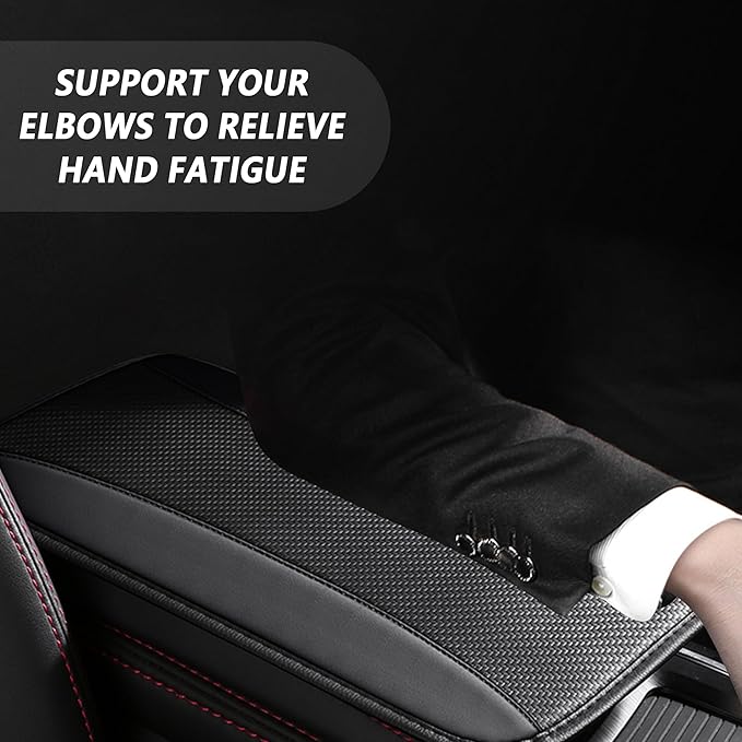 Stylish Car Center Console Cover,PU Leather Car Armrest Cover Prevent Scratches on Center Console,Universal Car Armrest Cushion Car Accessories Interior for Car SUV Truck (Black)