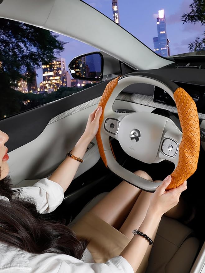 Quick Install Braided Pattern Nappa Leather Steering Wheel Grips,Woven Texture Car Steering Wheel Cover,for Women,for 14 to 15.5 inches Sedan Coupe SUV