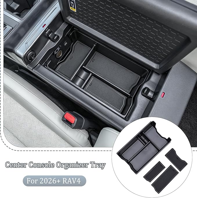 JDMCAR Center Console Organizer Compatible with 2026 Toyota Rav4, Insert ABS Secondary Storage Tray with Non-Slip Silicone Liner for RAV-4 Interior Accessories