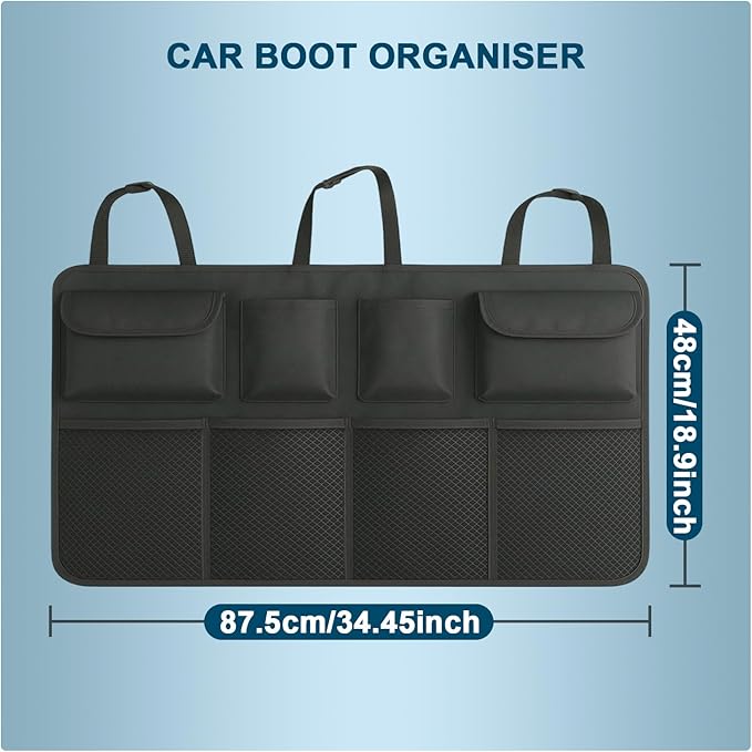 Car Trunk Organizer for SUV Backseat Hanging Storage with 8 Pockets, Heavy-Duty 1680D Oxford Fabric, Foldable Car Organizer for MPV Minivan Sedan, Car Accessories Interior