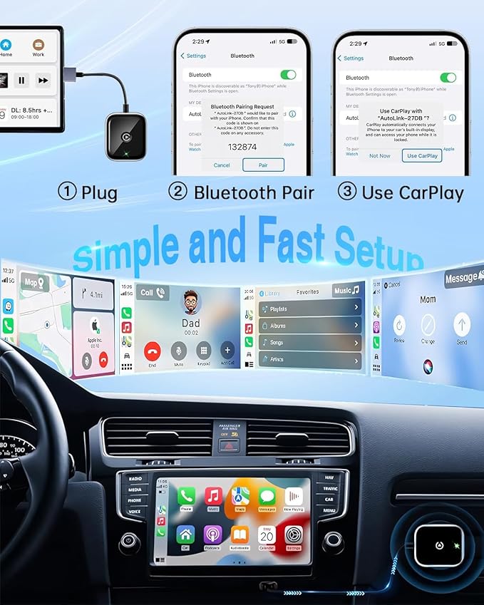 Wireless CarPlay & Android Auto Adapter 2 in 1, 2026 Upgrade 5G WiFi Dongle for Factory Wired CarPlay Cars, Convert Wired to Wireless for iPhone & Android, Plug & Play