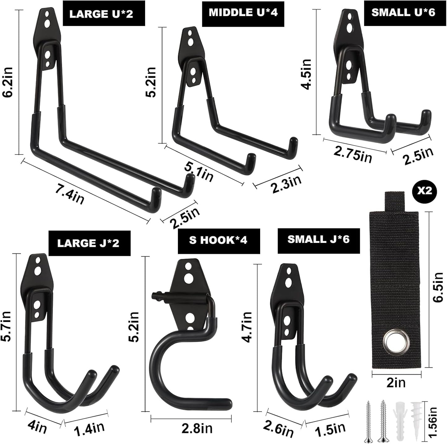 Garage Hook Heavy Duty Wall Storage Hangers, 26 Pack Garage Storage Hooks Steel Tool Black for Ladders, Ropes, Garden Tools