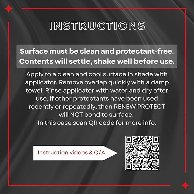 RENEW PROTECT - BLAK & SATN, Acrylic Ceramic-Hybrid Protectant, Enduring Tire & Trim Restorer, Low- High-Shine, Floor Mats- Golf Cart- and Motorcycle-Safe, Wash-Proof, 5 min Dry-Seal 6.8oz, BLAK+SATN