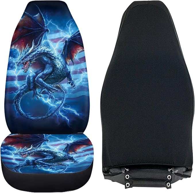 Lightning Dragon Car Front Seat Covers Breathable Car Seat Cover Stretch Polyester Fabric Cover Non Slip Fashion Auto Interior Universal for Cars SUV