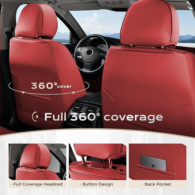 Coverado Car Seat Covers Full Set, Car Seat Protector Waterproof, Nappa Leather Car Seat Cushion, Seat Covers for Cars, Front Seats and Back Universal Fit for Most Cars