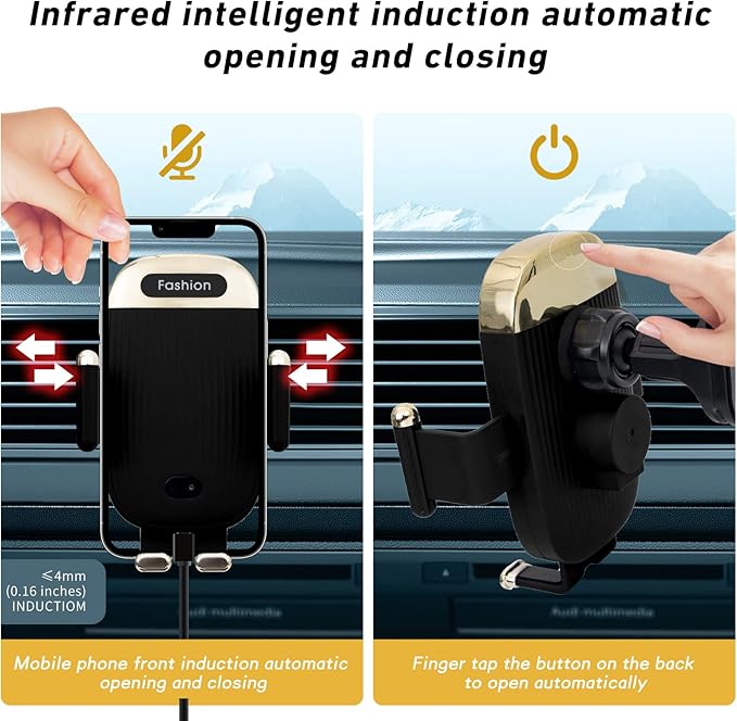 Wireless Car Charger Mount,15W Qi Fast Charger, Wireless Car Charger Smart Sensor Air Vent, Automatic Clamping Phone Holder for iPhone 13/12/11//XS/XR/8, Samsung S22/S21/S20/Note 20, etc (Black)
