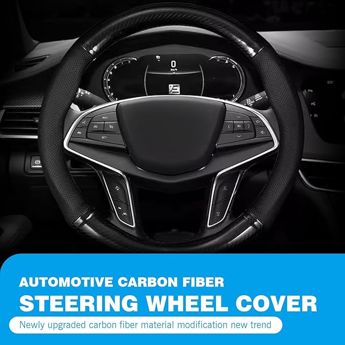 O-shaped Steering Wheel Cover, Carbon Fiber Pattern Anti-slip Wear-resistant Sweat-absorbent Microfiber Leather Steering Wheel Protector, Four Seasons Universal Accessory (Black)