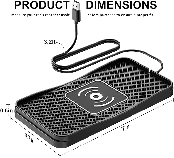 Wireless Car Charger,15W Fast Car Charging Pad, Non-Slip Charging pad Compatible with iPhone17/16/15/14/13/12, Samsung Galaxy S25-S9, Android Phones (20W Adapter)