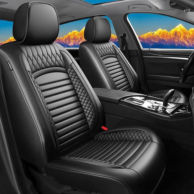Fit HRV Car Seat Covers for Honda HR-V 2016-2024 2025 2026 - Upgraded Premium Waterproof & Breathable Leather, Airbag Compatible, All-Weather Seat Cushion Protector (2 Front/Black)