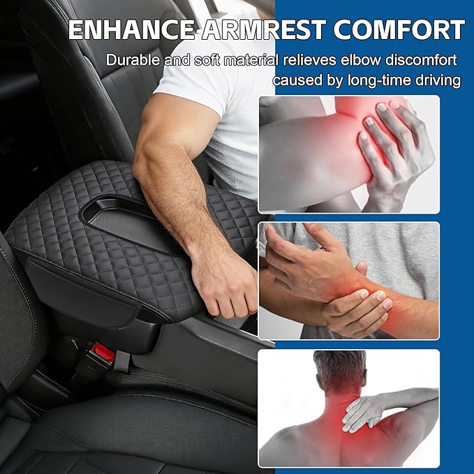 Center Console Cover Fit for 2025-2019 Chevy Silverado/GMC Sierra 1500 2500 3500HD 40/20/40 Jump Seat Thickened Armrest Cover Cushion Center Lid Protector With Pockets（Split Bench Seat Console ONLY）