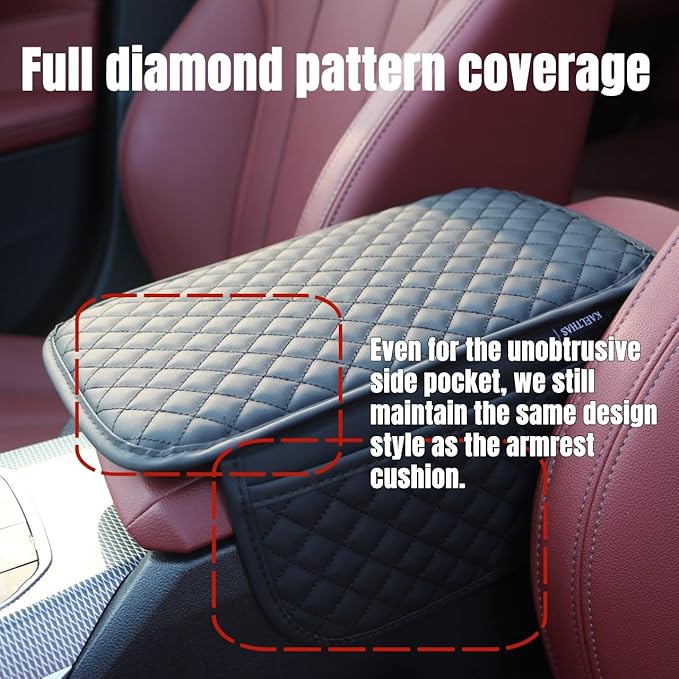 KAELTHAS Comfortable Car Center Console Cushion Armrest Dog Cat Paws Protect Cover Non-Slip with 2 Storage Bags for Cars SUVs CUVs Interior Accessories (Black, Mid-Size)