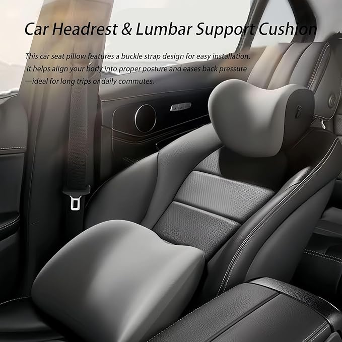 Car Lumbar Support Pillow and Car Neck Pillow Kit for Audi Q8 2018 2019 2020 2021 2022 2023 2024 2025 2026, Car Seat Neck Back Rest Pillows, Ergonomic Car Seat Headrest & Lumbar Cushion