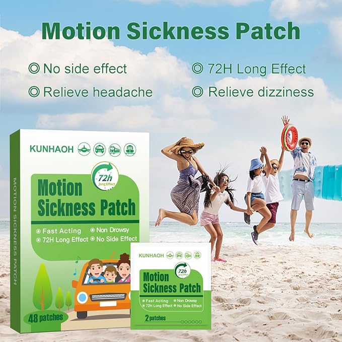 (2026 New) Motion Sickness Patches Non-Drowsy, 100% Natural Motion Sickness Patch(Efficient– Lasts 72 Hours)-for Car Airplane Ship Altitude Sickness(Travel Essentials)-for Adults and Kids(24 Count)