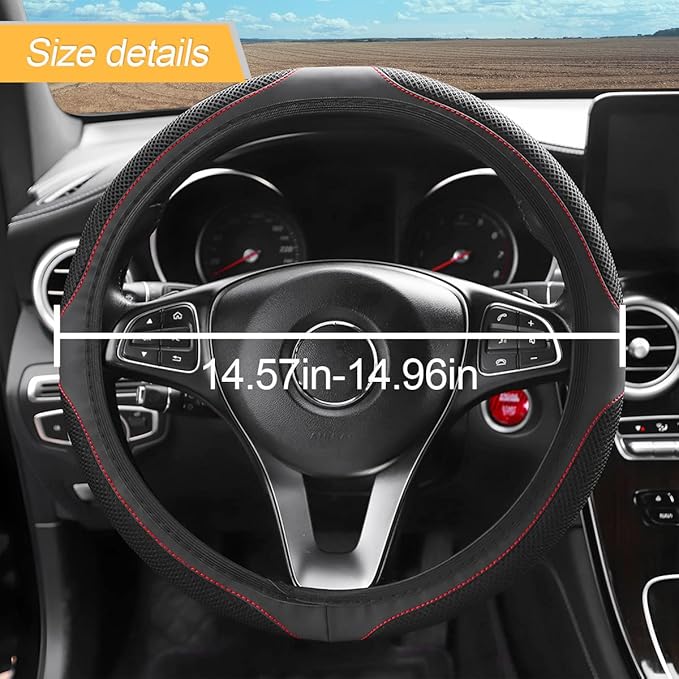 LoyaForba Car Steering Wheel Cover, Universal 14.5-15 Inch, Soft Anti-Slip Neoprene Protector for Steering Wheel, Breathable Odorless and Elastic Stretch, Car Accessory for SUV, Van, Truck (Black)