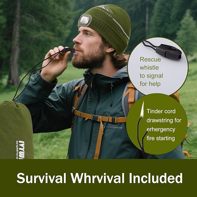 Emergency Sleeping Bag & LED Beanie Hat Set, Waterproof Thermal Mylar Bivy Sack, Portable Survival Gear for Hiking, Camping, Bug-Out Bags & Emergency Kits